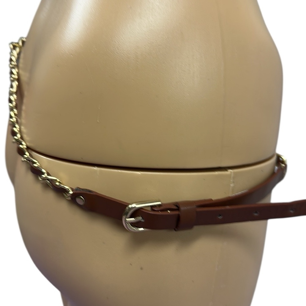Set of 3 Gold Chain and Brown Faux Leather Belts Womens 8